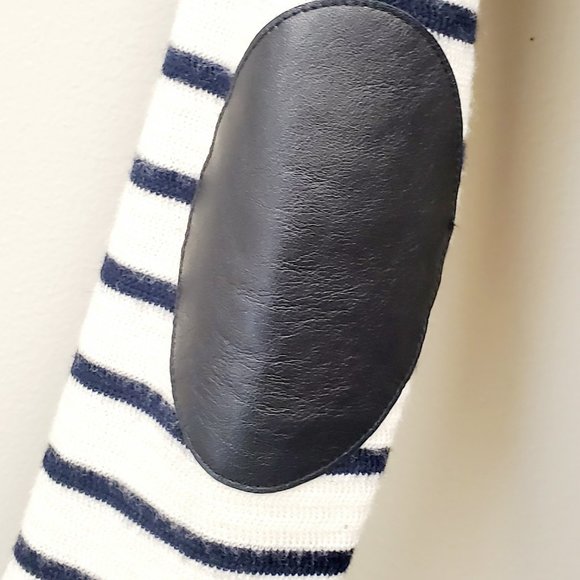 J Crew Striped Faux Leather Elbow Patches Swing Sweater Sz XXS - Picture 5 of 9